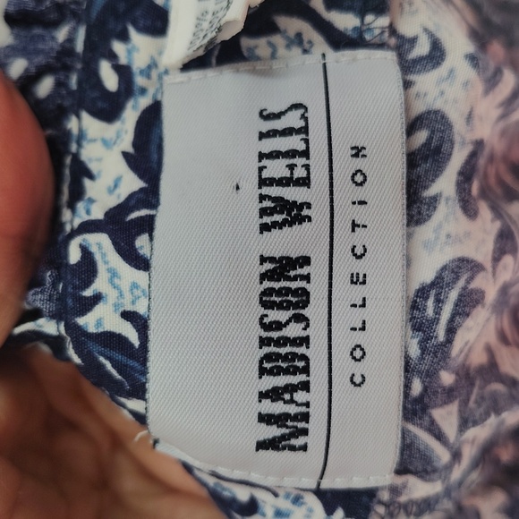 Madison West Slip Dress Blue White Print Size 9 10 Zip Back Vintage - Picture 3 of 6